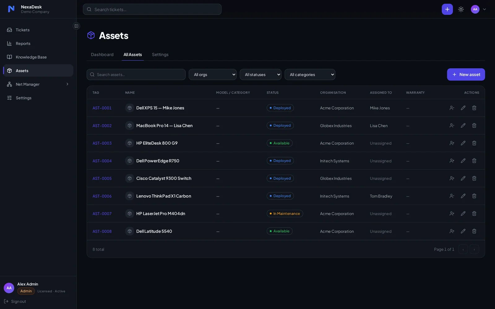 NexaDesk asset register