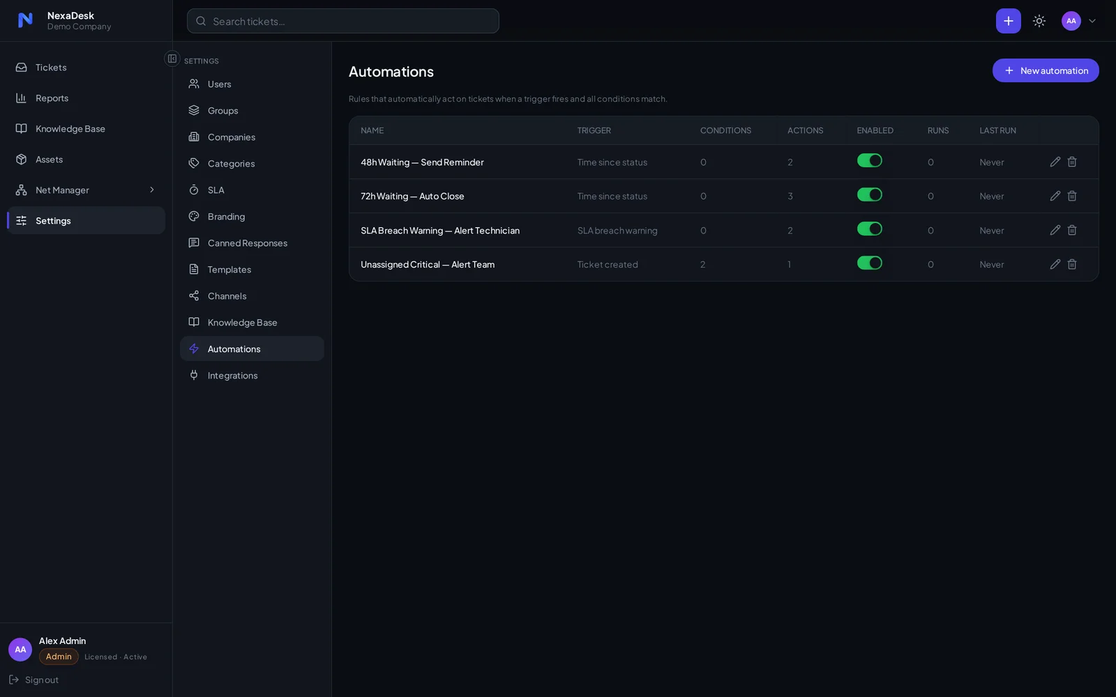 NexaDesk automation rules