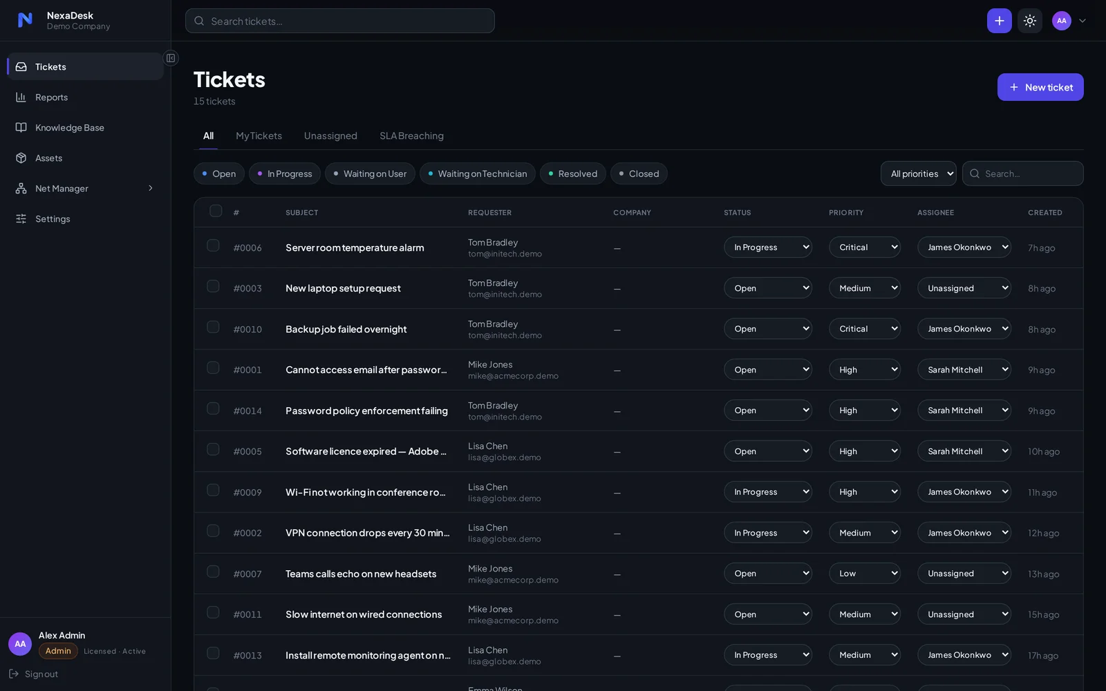 NexaDesk ticket queue